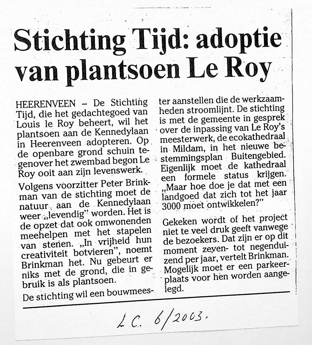 Stichting Tijd adoptie van plantsoen Le Roy
